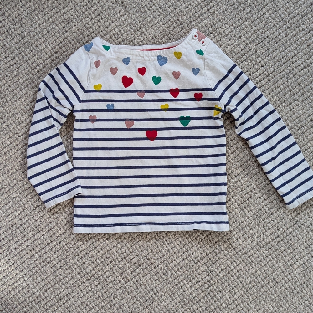 Mini Boden Multicolor Heart and Stripe Long Sleeve Tee
